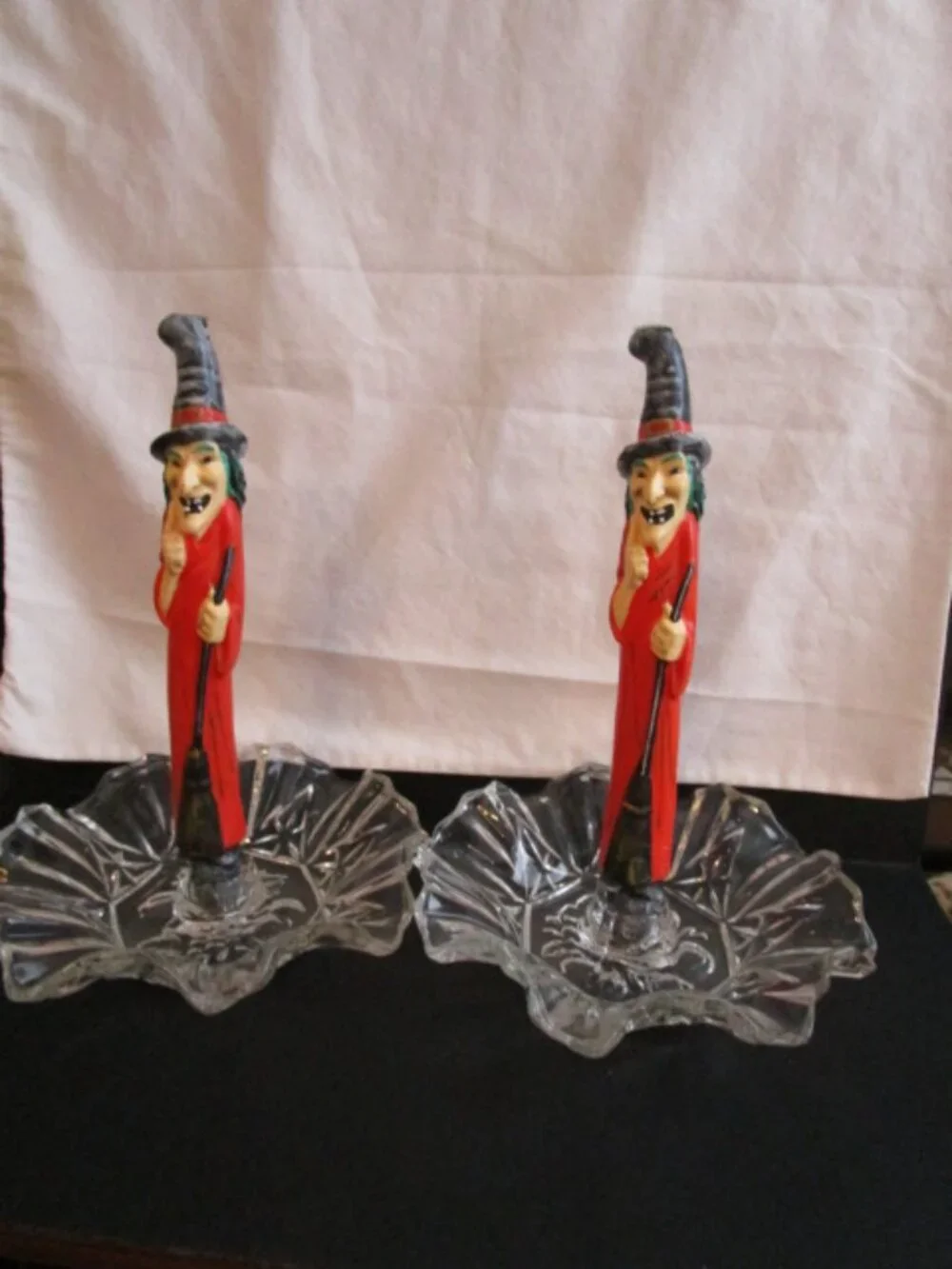 Pair Of Vtg Federal Glass Co. Clear Glass Candle Holders